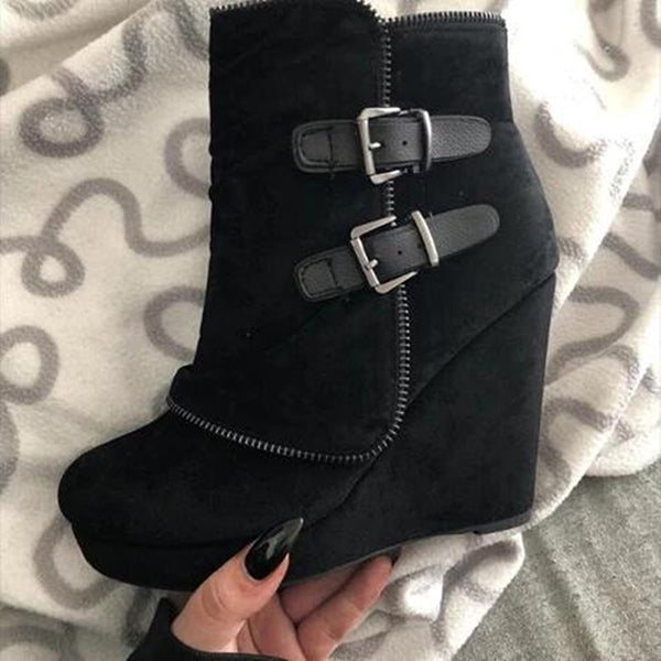 Wedge Faux Suede Zipper Ankle Boots Oshnow