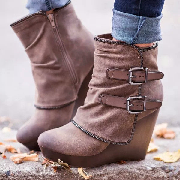 Wedge Faux Suede Zipper Ankle Boots Oshnow