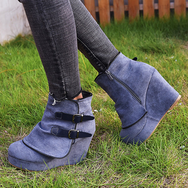 Wedge Faux Suede Zipper Ankle Boots Oshnow