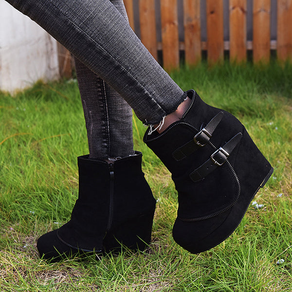 Wedge Faux Suede Zipper Ankle Boots Oshnow