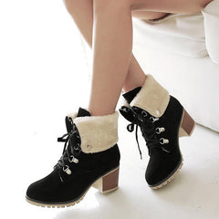 Wedge Faux Suede Zipper Stacked Snow Ankle Boots Oshnow