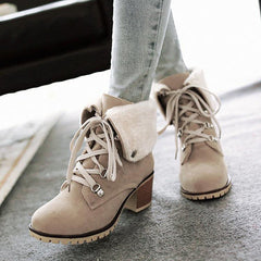 Wedge Faux Suede Zipper Stacked Snow Ankle Boots Oshnow