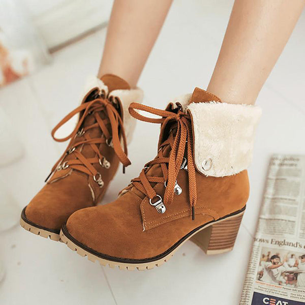 Wedge Faux Suede Zipper Stacked Snow Ankle Boots Oshnow