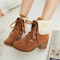 Wedge Faux Suede Zipper Stacked Snow Ankle Boots Oshnow