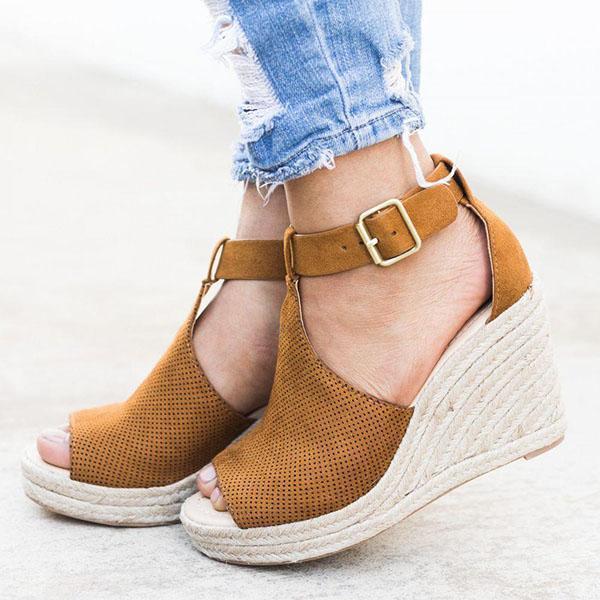 Wedges Adjustable Buckle Sandals Oshnow