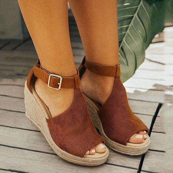 Wedges Adjustable Buckle Sandals Oshnow