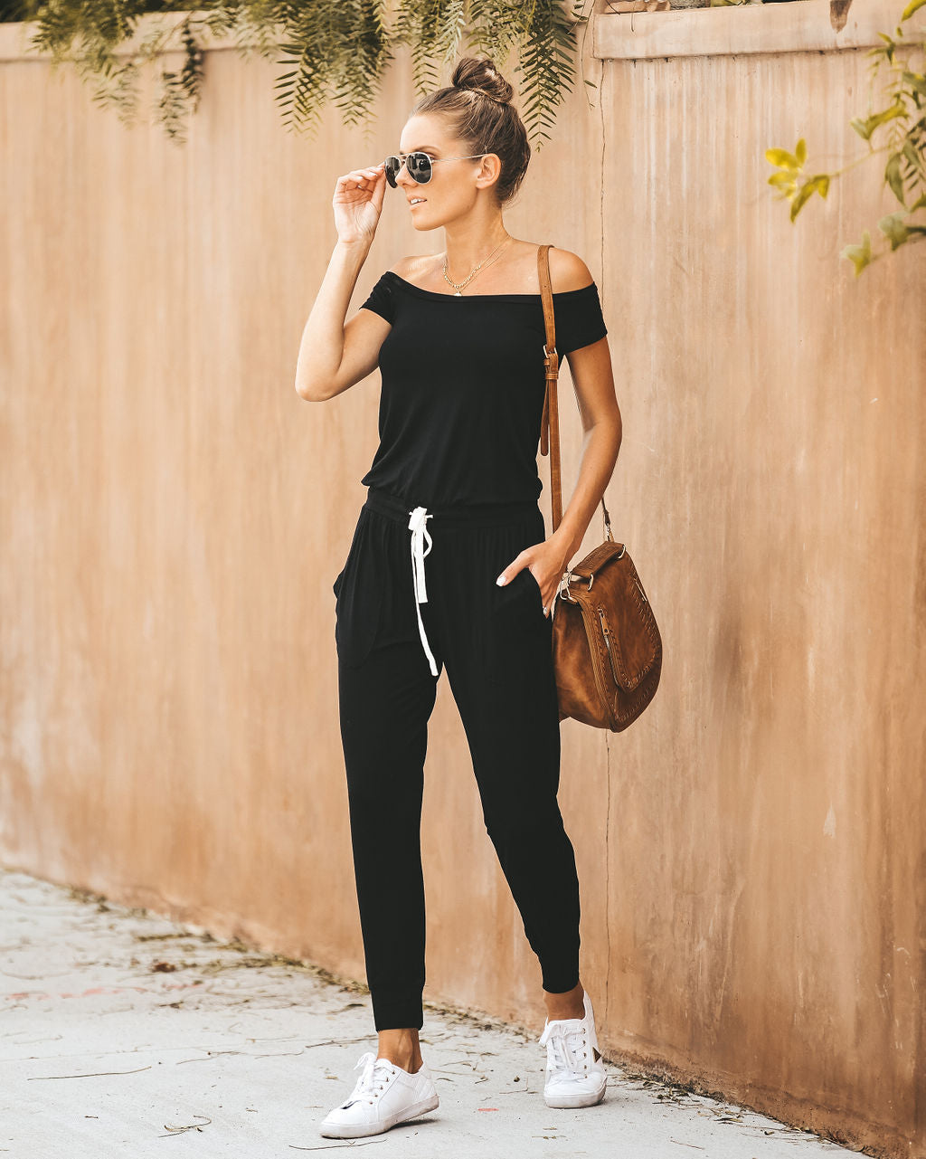 Weekend Worthy Pocketed Drawstring Jumpsuit - Black Oshnow