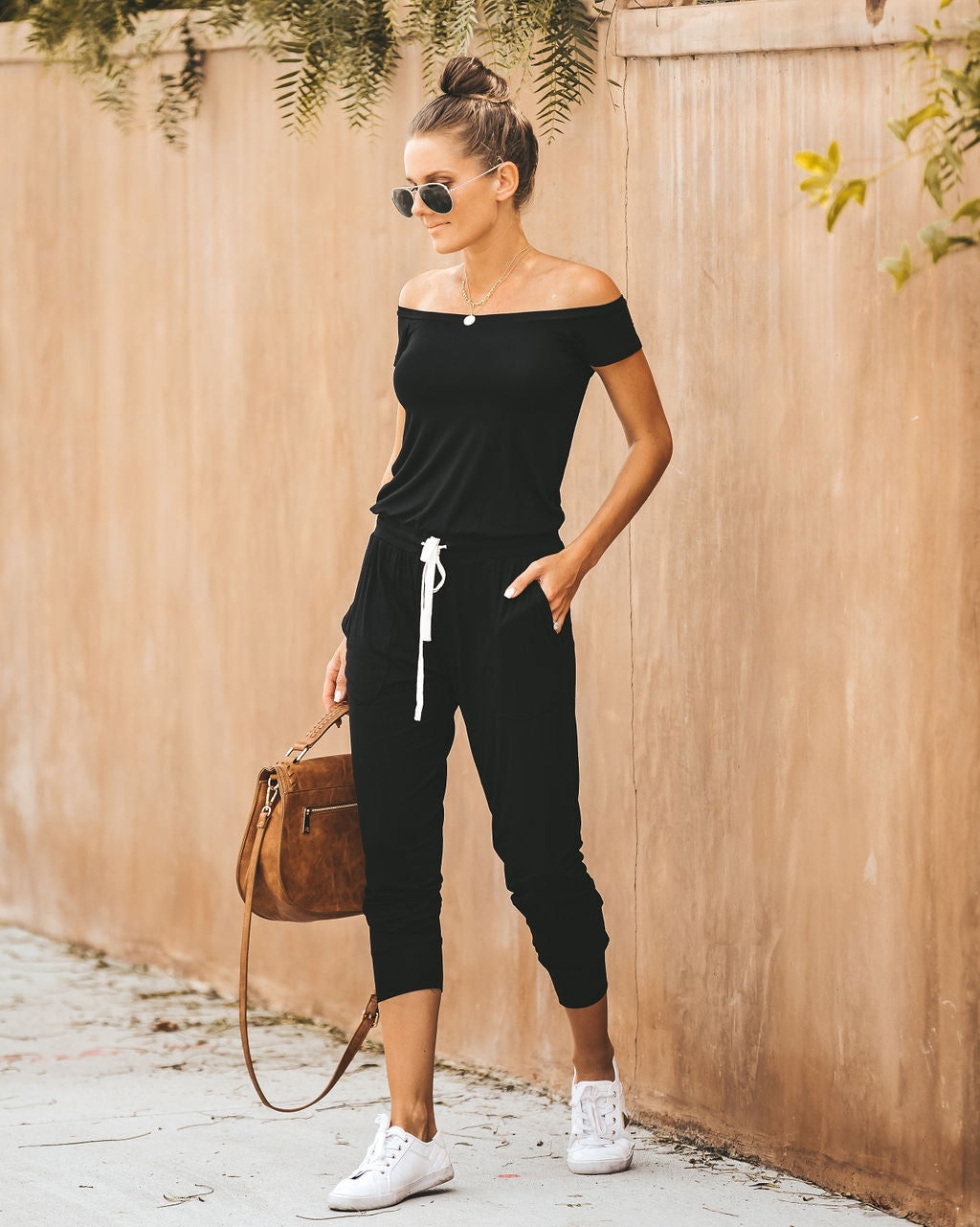 Weekend Worthy Pocketed Drawstring Jumpsuit - Black Oshnow