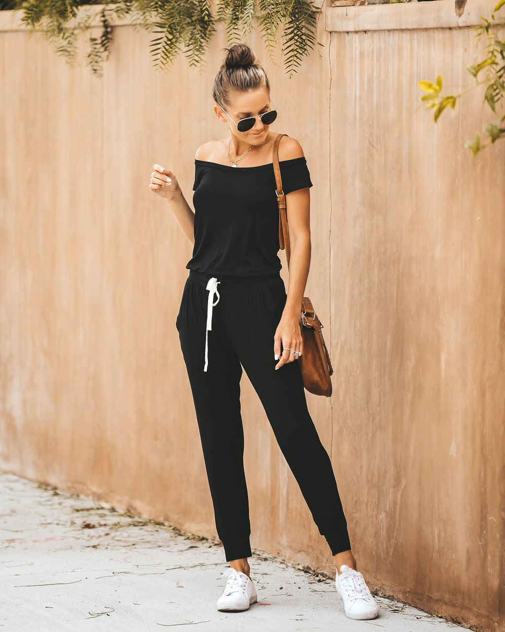 Weekend Worthy Pocketed Drawstring Jumpsuit - Black Oshnow