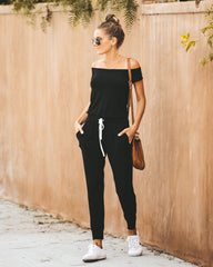 Weekend Worthy Pocketed Drawstring Jumpsuit - Black Oshnow