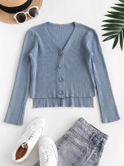 Wide Ribbed Stepped Hem Cardigan Oshnow