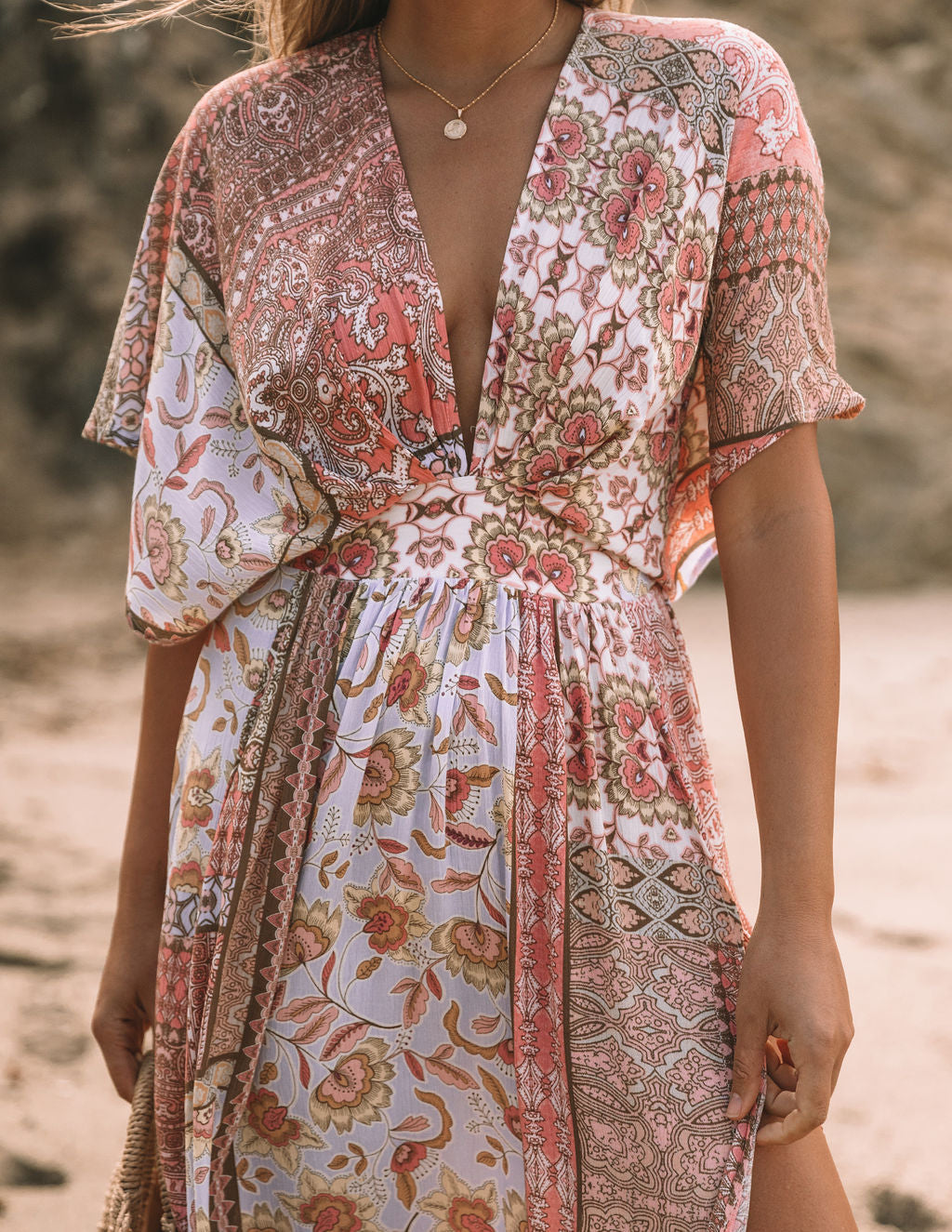 Wileen Printed Kimono Midi Dress Oshnow