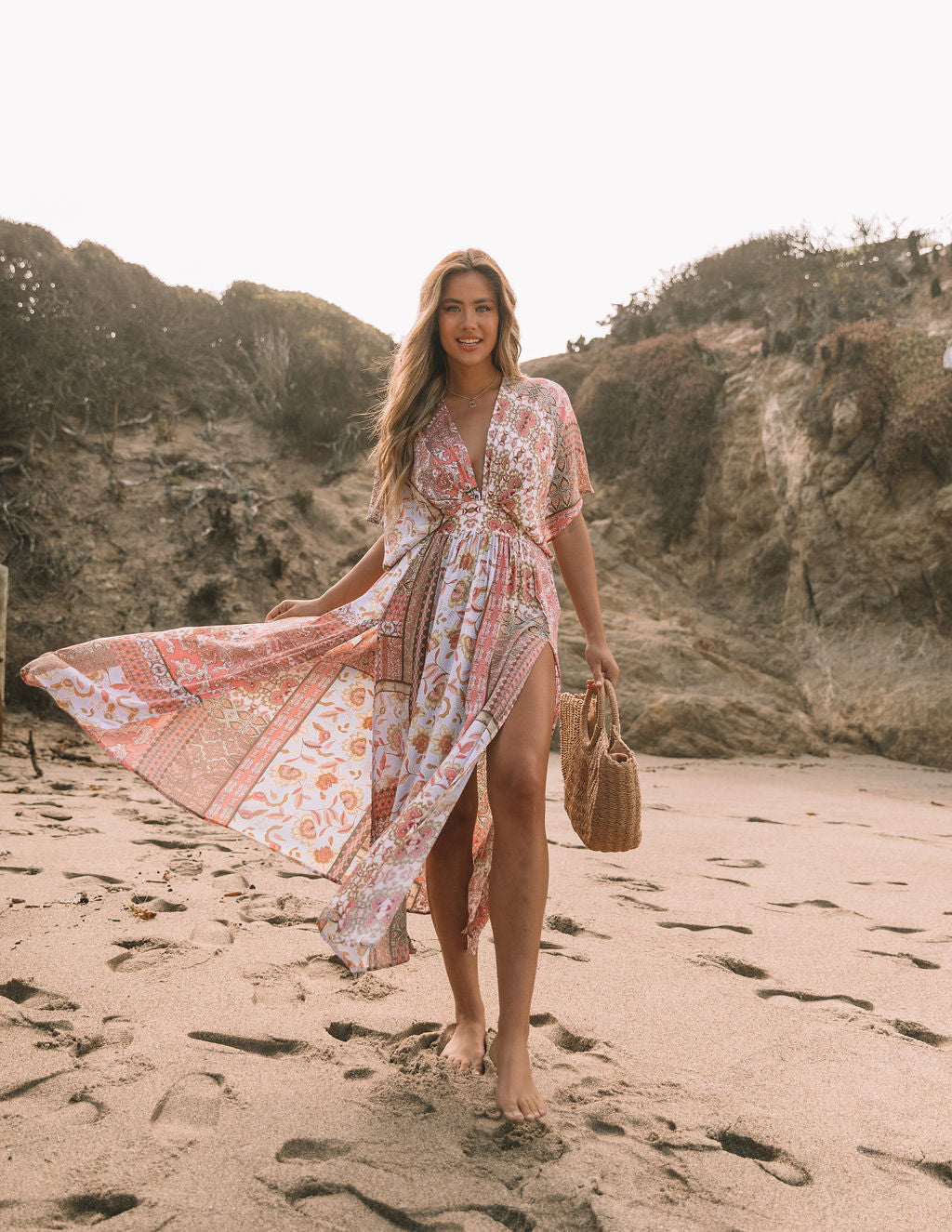 Wileen Printed Kimono Midi Dress Oshnow