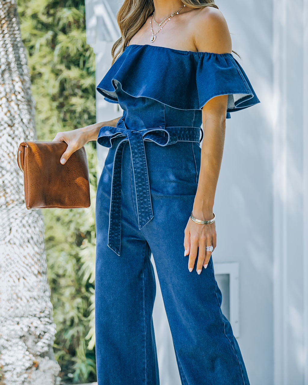 Wilinda Off The Shoulder Denim Jumpsuit - Indigo - SALE Oshnow