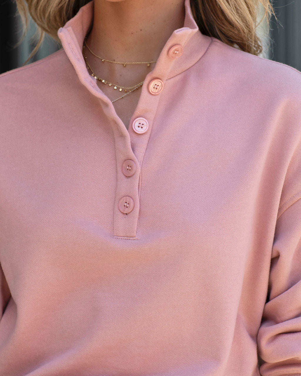 Williams Cotton Henley Sweatshirt - Blush Pink Oshnow