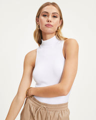 Williams Ribbed Mock Neck Bodysuit - White Oshnow