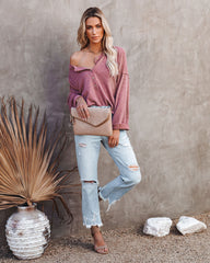 Windswept Relaxed Knit Henley Top - Mauve Oshnow