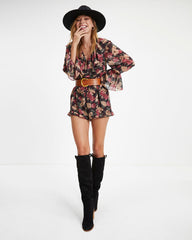 Wine Country Dates Floral Chiffon Romper Oshnow