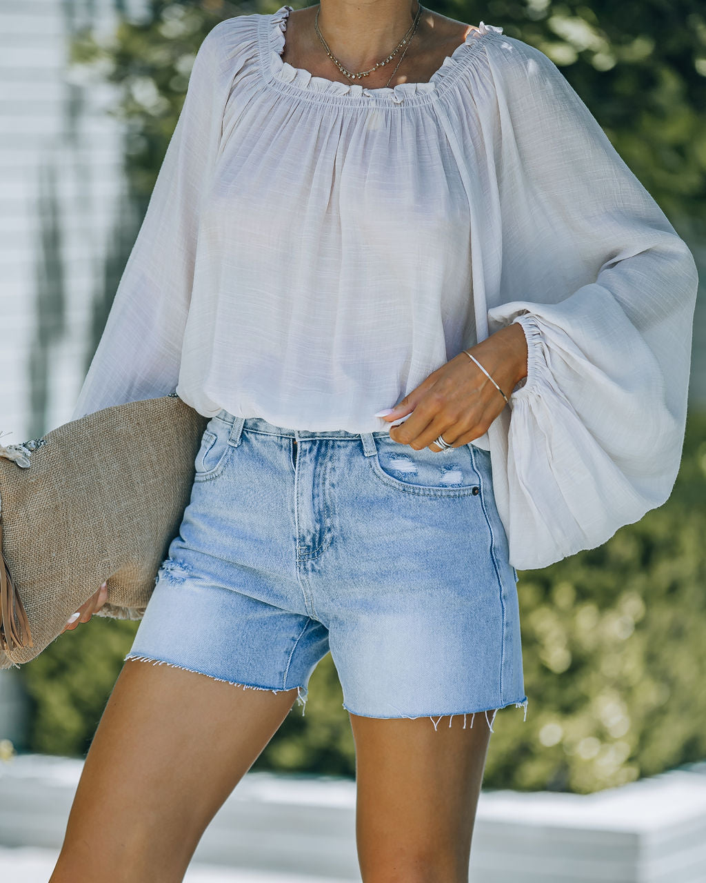 Winnie High Rise Distressed Denim Shorts Oshnow