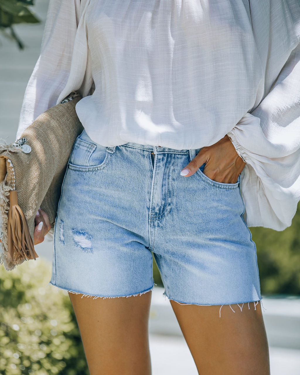 Winnie High Rise Distressed Denim Shorts Oshnow