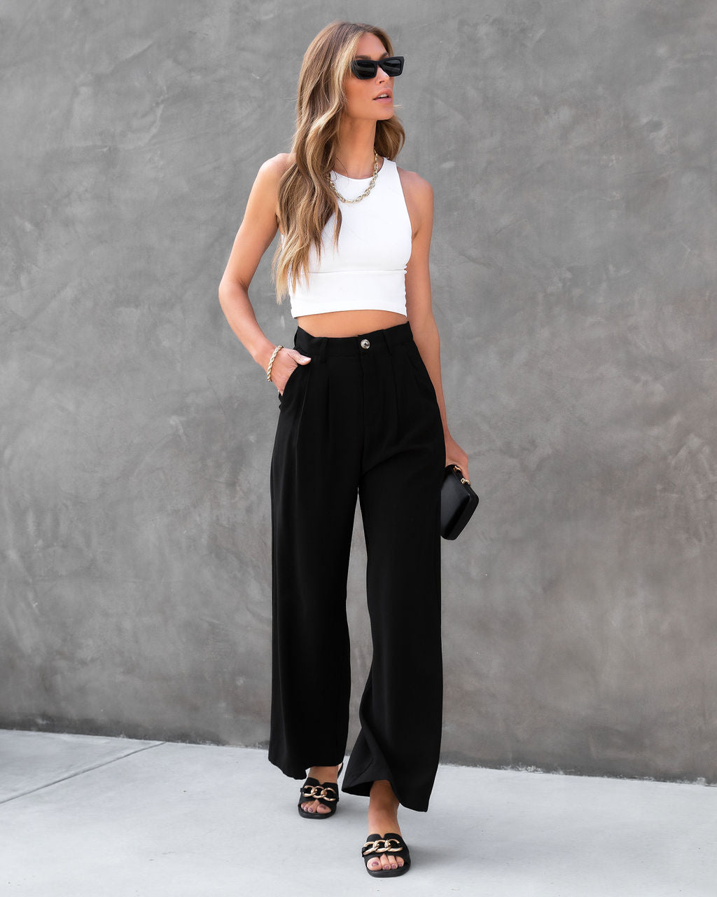 Winston High Waisted Pocketed Pants - Black Oshnow