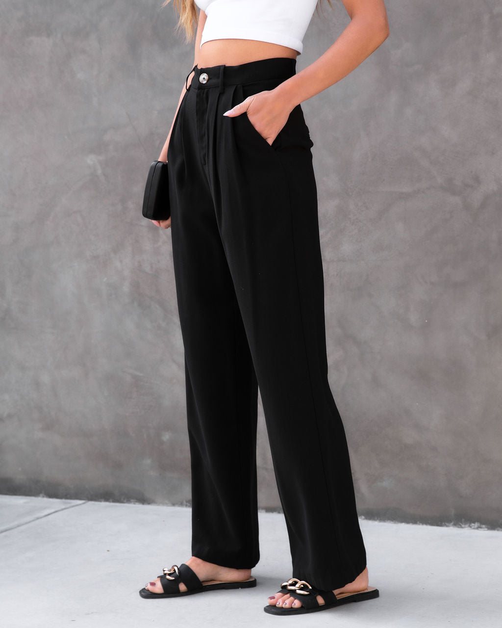 Winston High Waisted Pocketed Pants - Black Oshnow