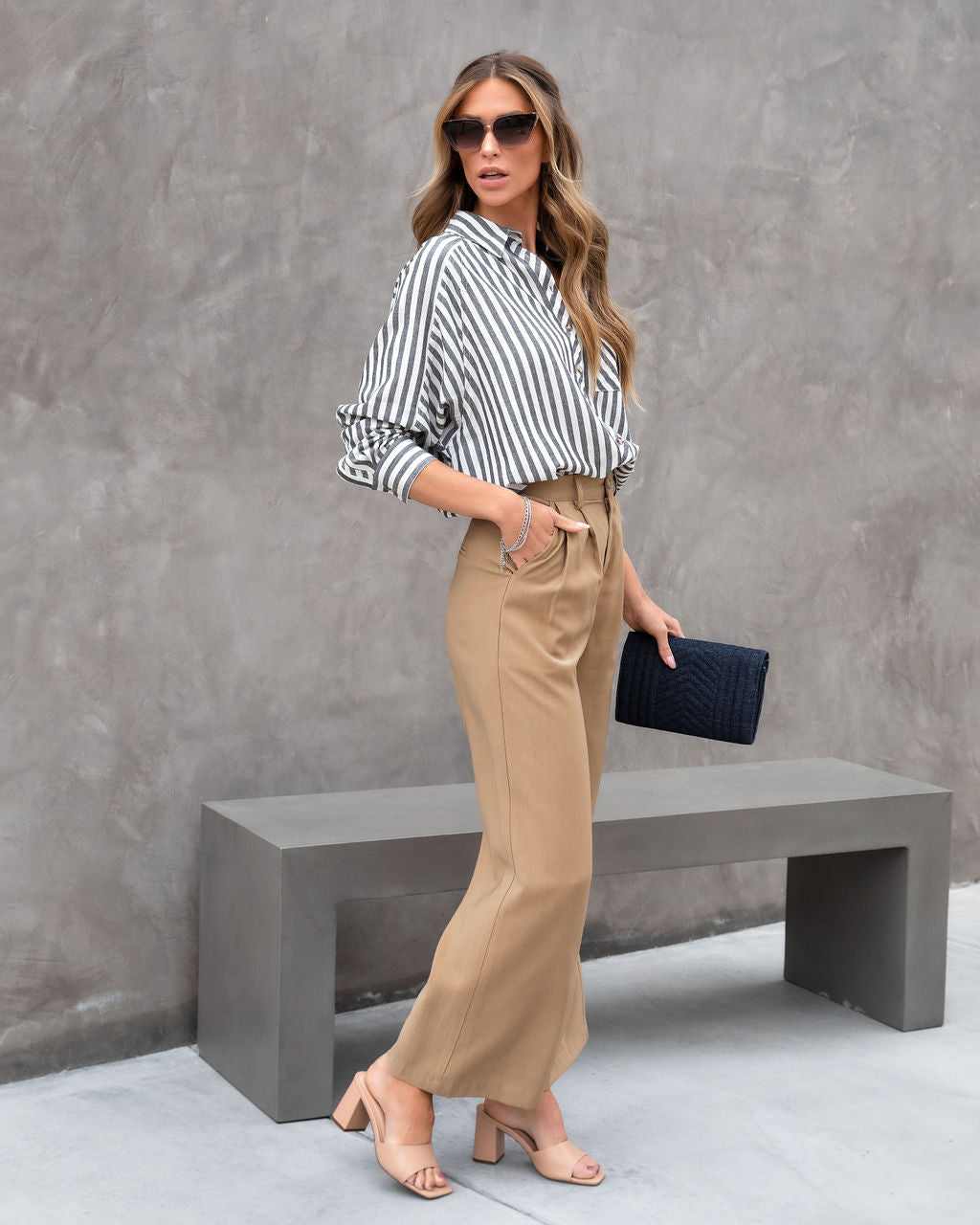 Winston High Waisted Pocketed Pants - Camel Oshnow