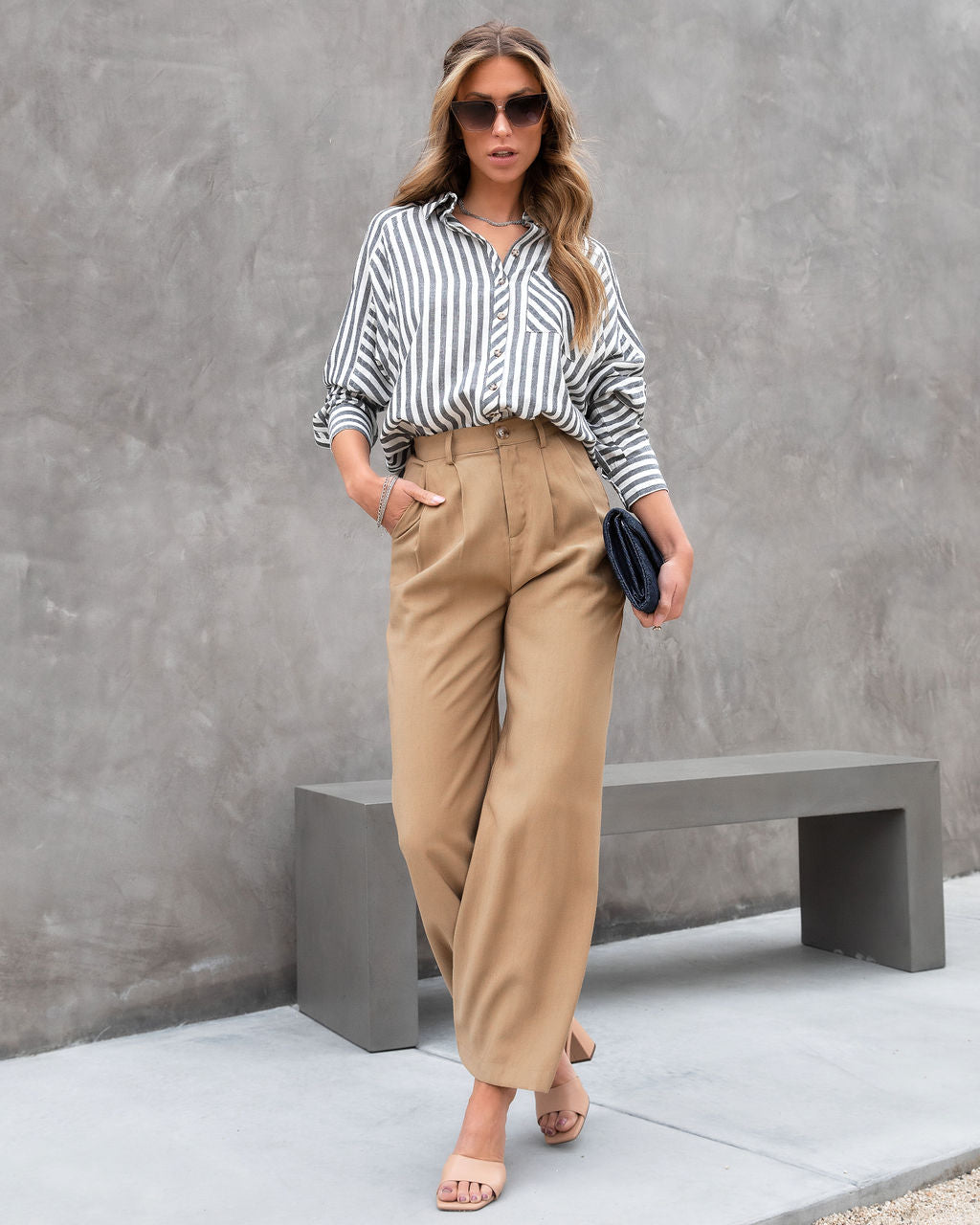 Winston High Waisted Pocketed Pants - Camel Oshnow