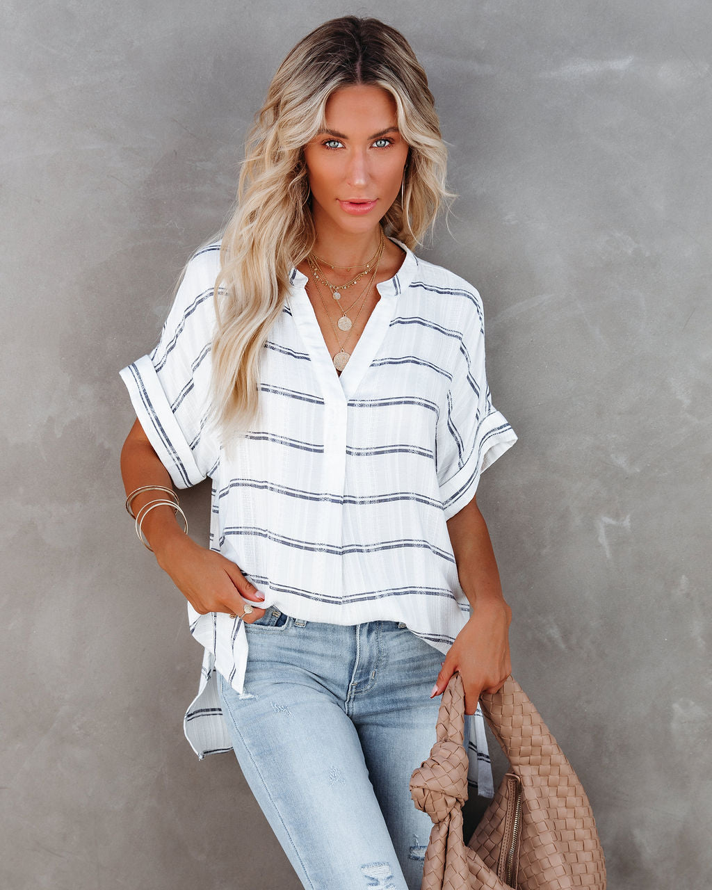 Winston Striped Woven Top Oshnow