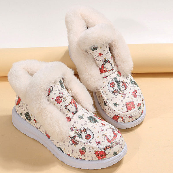 Winter Cute Print Warm Fur Pull-On Snow Boots Oshnow