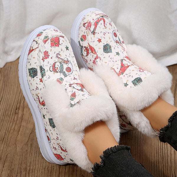 Winter Cute Print Warm Fur Pull-On Snow Boots Oshnow