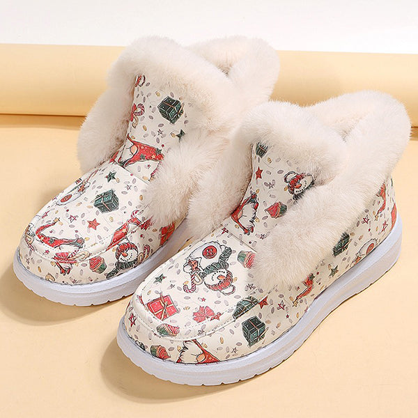 Winter Cute Print Warm Fur Pull-On Snow Boots Oshnow