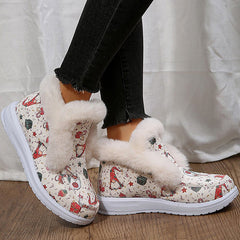 Winter Cute Print Warm Fur Pull-On Snow Boots Oshnow