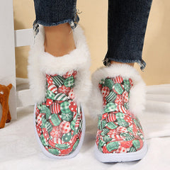 Winter Cute Print Warm Fur Pull-On Snow Boots Oshnow