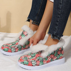 Winter Cute Print Warm Fur Pull-On Snow Boots Oshnow