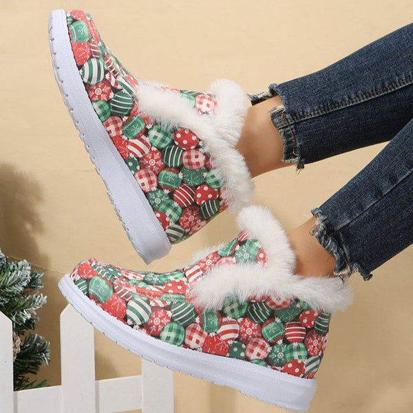 Winter Cute Print Warm Fur Pull-On Snow Boots Oshnow