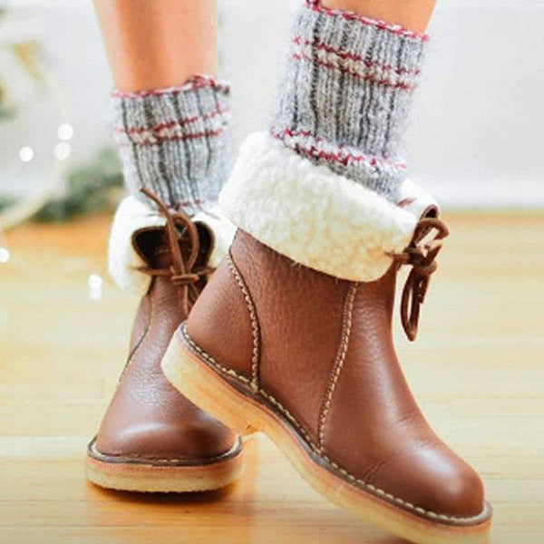 Winter Vintage Boots Warm Unisex Lace-up Shoes Oshnow