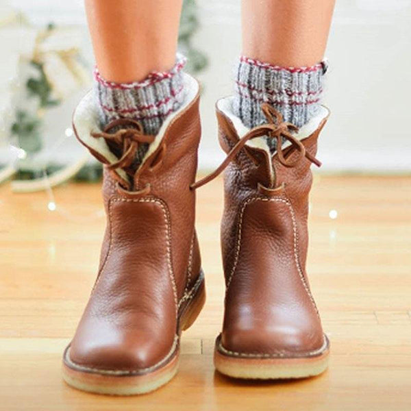 Winter Vintage Boots Warm Unisex Lace-up Shoes Oshnow