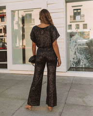 Wintour High Rise Sequin Pants - Black Oshnow