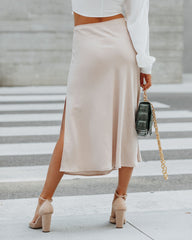 Wishful Satin Slit Midi Skirt - Taupe Oshnow