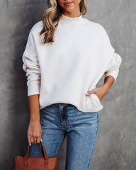 Woah Pocketed Cotton Blend Mock Neck Sweatshirt - Cream Oshnow