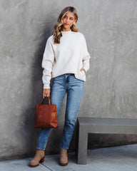 Woah Pocketed Cotton Blend Mock Neck Sweatshirt - Cream Oshnow