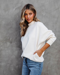 Woah Pocketed Cotton Blend Mock Neck Sweatshirt - Cream Oshnow