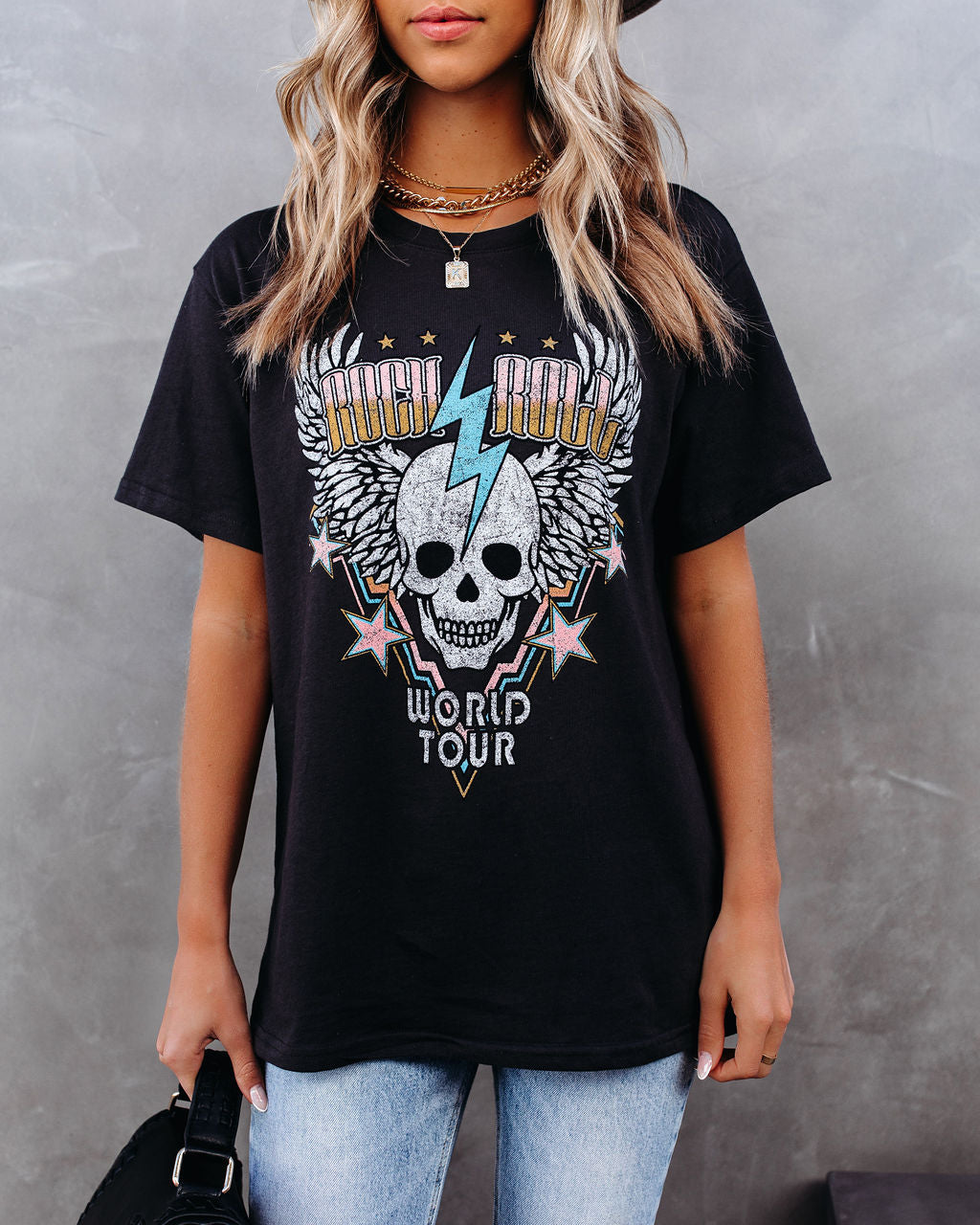 World Tour Rock & Roll Cotton Skull Tee Oshnow