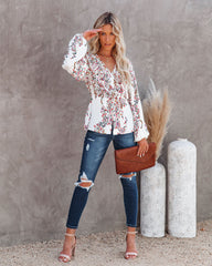 Wrapped Blossoms Button Down Tie Blouse Oshnow