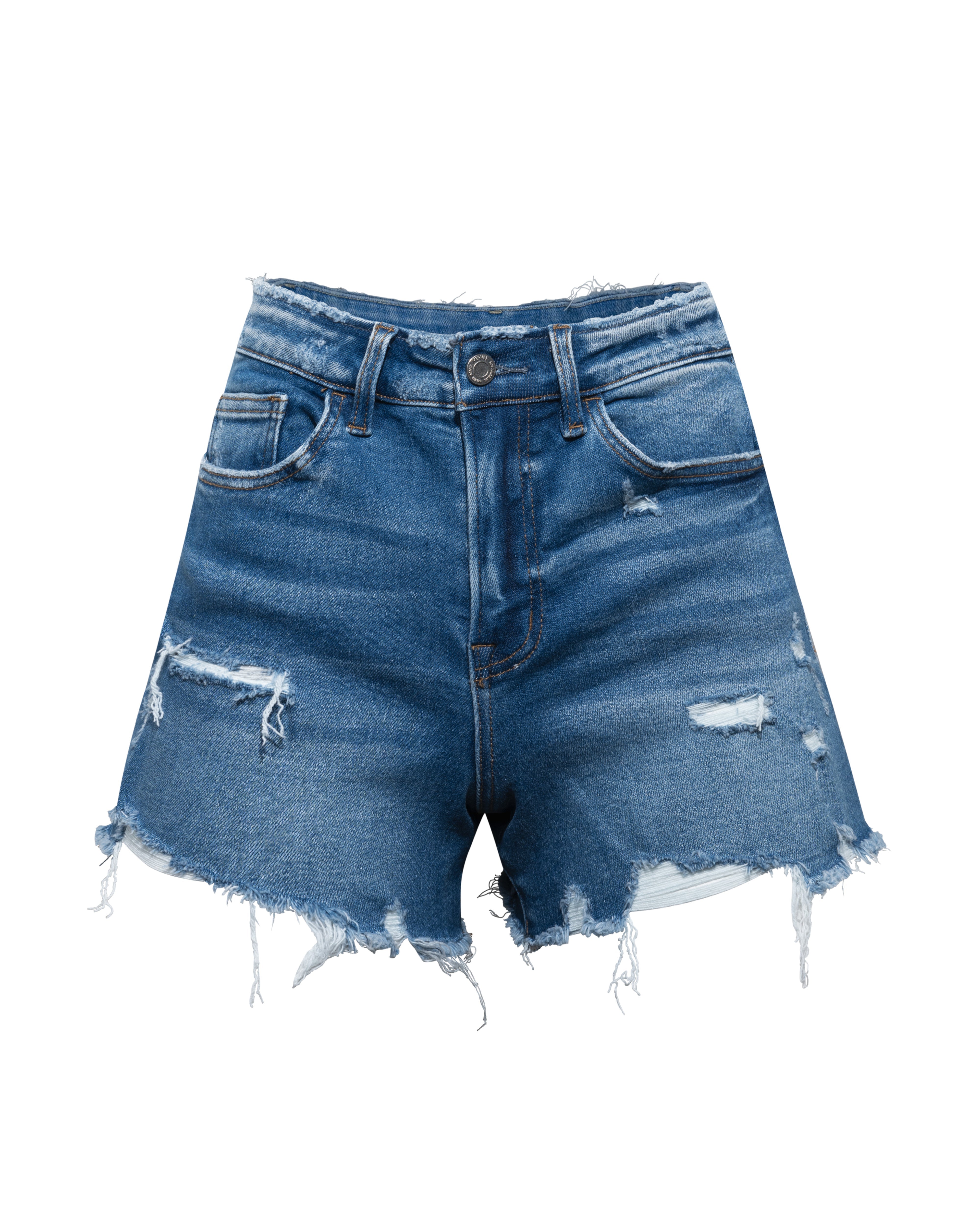 Wrenly Distressed High Waisted Denim Shorts Oshnow