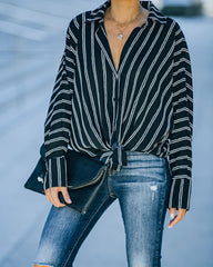 Xara Striped Button Down Blouse - Black Oshnow