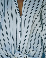 Xara Striped Button Down Blouse - White Oshnow