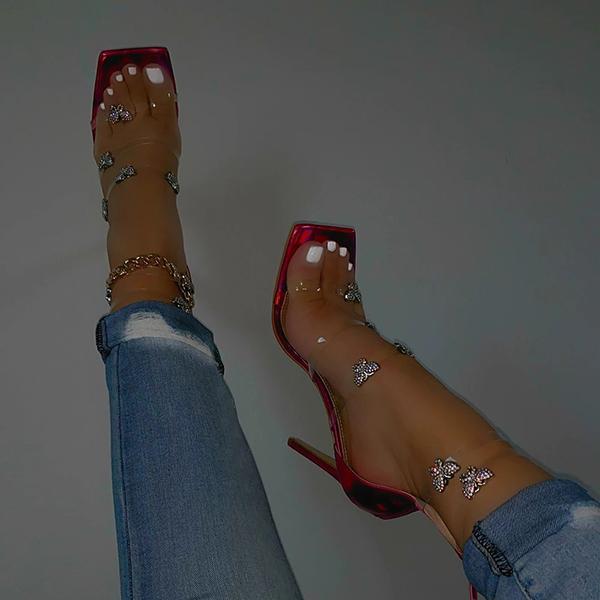 Butterfly Chain Zipper High Heels