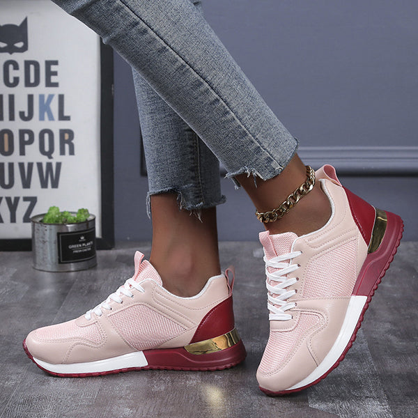 Casual Leather Colorblock Mesh Sneakers